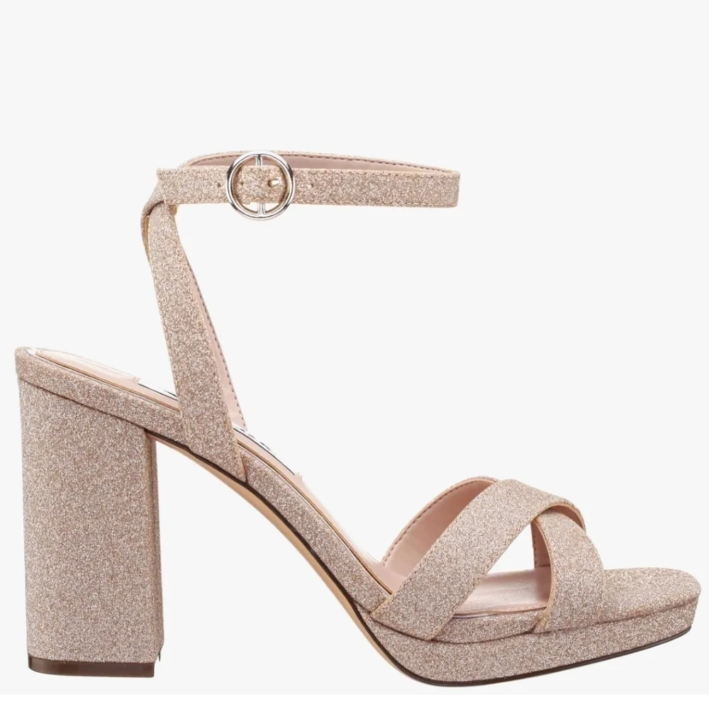 NINA NWOT GLITTER BLOCK HEEL PLATFORM SANDALS SZ 6 SPARKLE